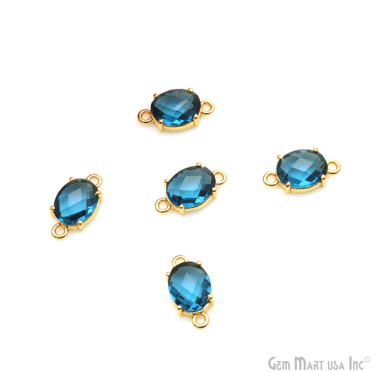 Gemstone Bracelet Charm, Oval 7x9mm Prong Setting, Gold Plated Double Bail, Connector Pendant, GemMartUSA (50235)